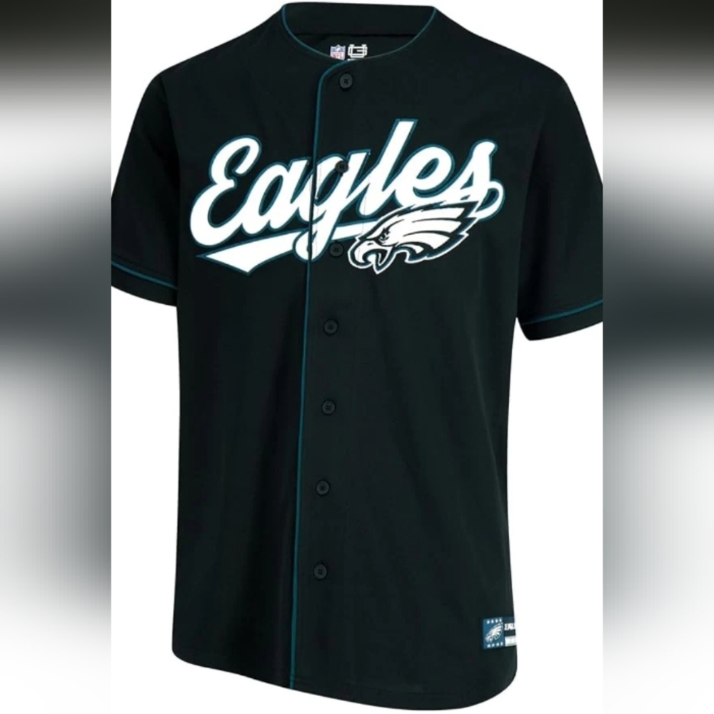 Ultra Game Men's Philadelphia Eagles Black Button Up Baseball Jersey, XL, NWT